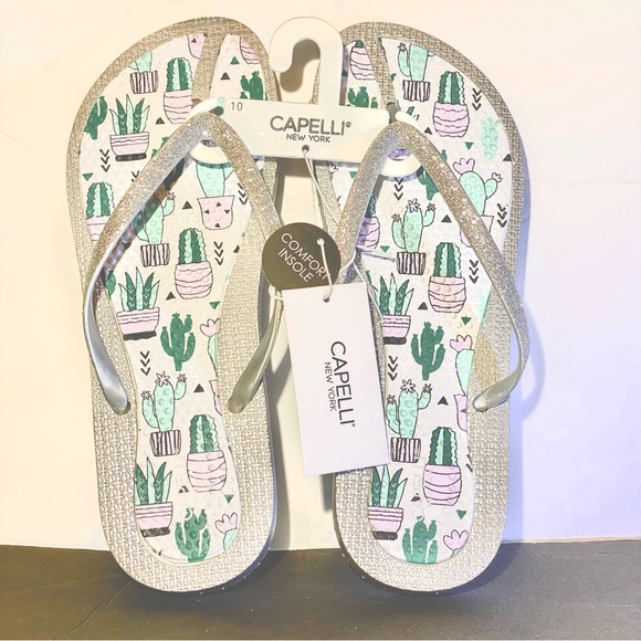 Price Drop! Capelli New York Flip Flop Comfort Sole Silver Glitter Ladies Sz 10 - Picture 9 of 13